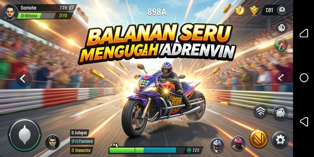 Tangkapan layar 898A menampilkan aksi balapan yang mendebarkan.