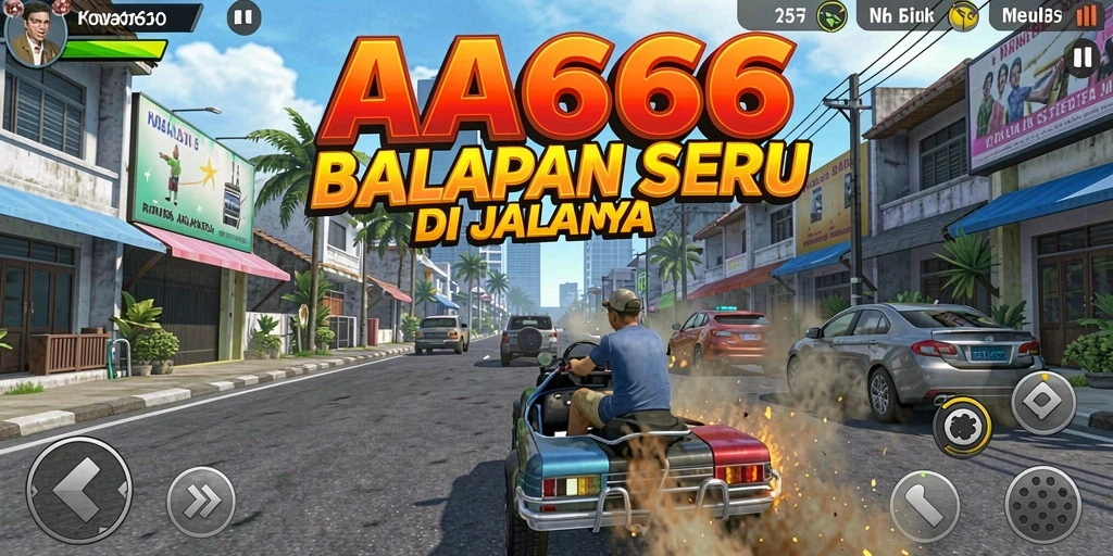 Screenshot gameplay AA666 menampilkan aksi balap yang mendebarkan.