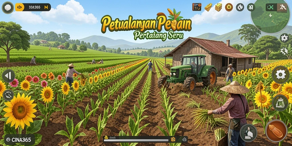 Screenshot utama CINA365 dengan aksi gameplay pertanian yang menarik.