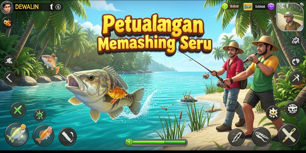 Gameplay seru DEWALIN dengan berbagai lokasi memancing.