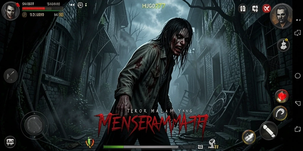 Gameplay HUGO77 yang mencekam dengan suasana gelap dan seram.