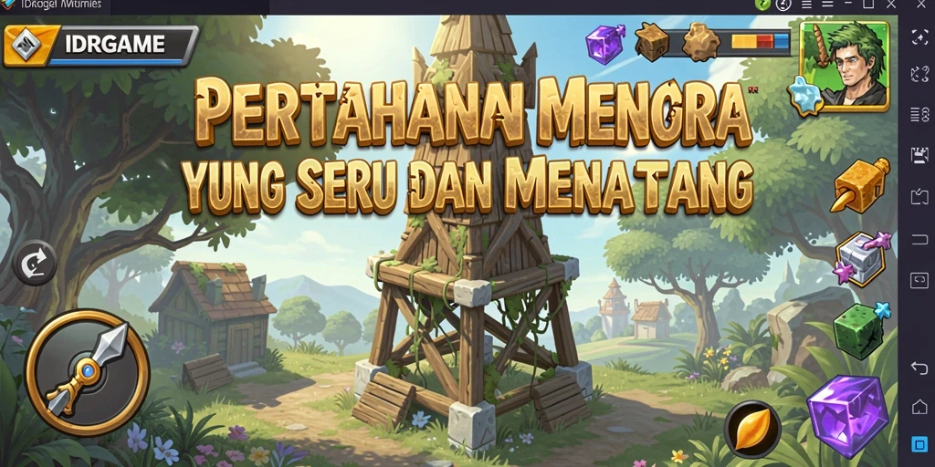 Screenshot IDRGAME menampilkan serangan menara melawan musuh.