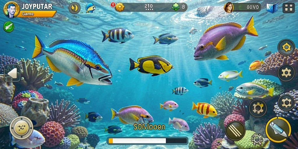 Tangkapan layar gameplay JOYPUTAR menampilkan aksi seru menembak ikan.