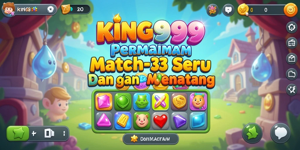 Screenshot dari KING999 menampilkan gameplay Match-3 yang seru dan penuh warna.