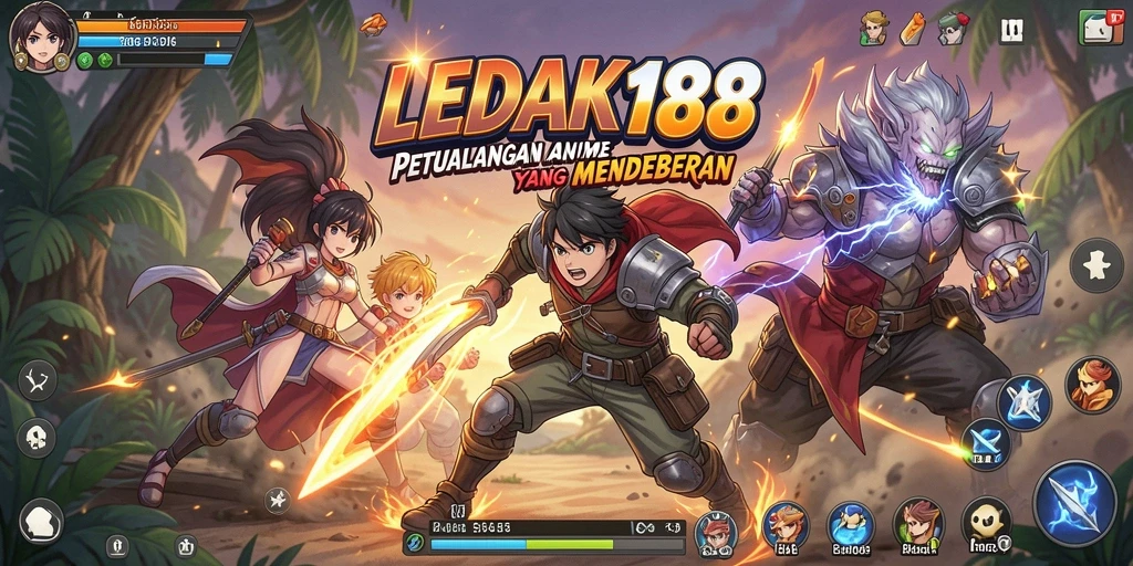 Tampilan gameplay seru dari LEDAK188 yang penuh aksi dan karakter anime.