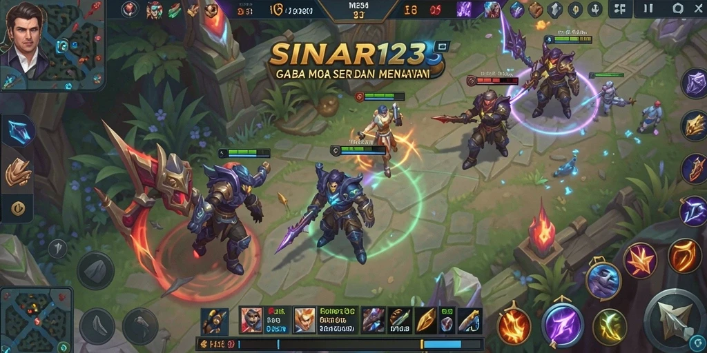 Tampilan gameplay menarik dengan karakter MOBA yang beragam.
