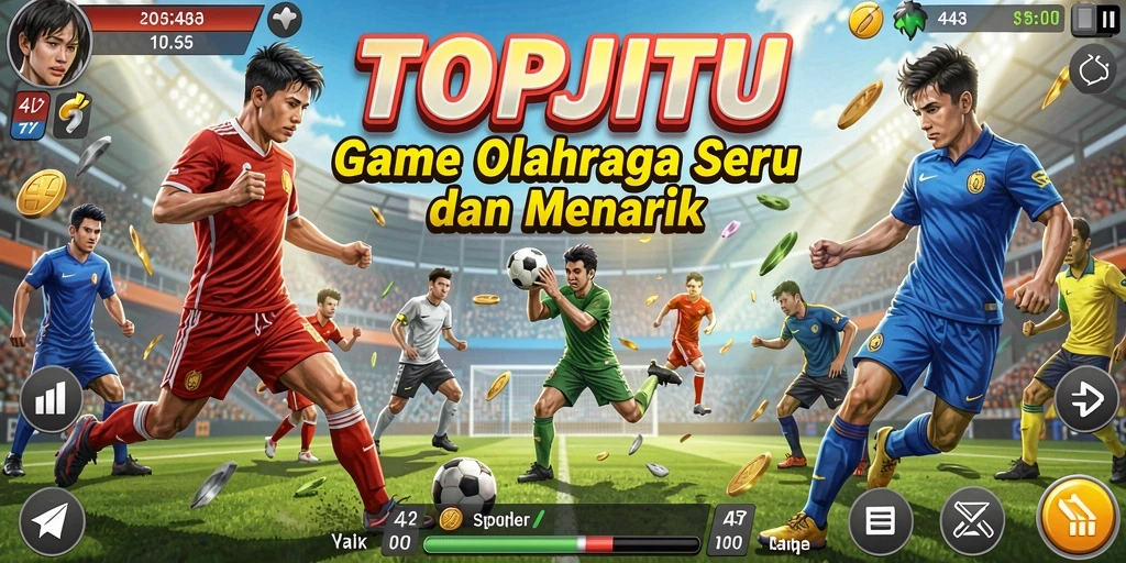 Gameplay seru TOPJITU saat bertanding di lapangan olahraga.