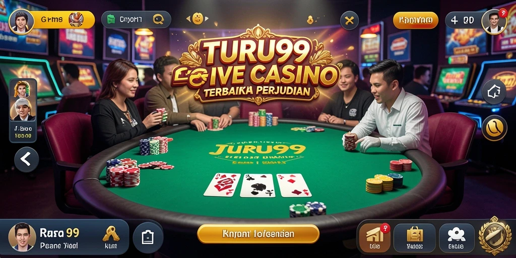 Tampilan gameplay TURU99 yang menampilkan dealer langsung dan suasana kasino nyata.